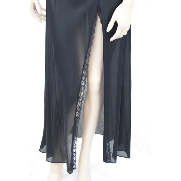 Vintage Lady Cameo Long Slinky Nightgown Small Black Nylon High Slit USA Y2K - Picture 8 of 12